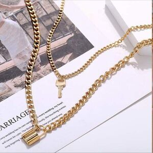 💫 BoHo Gold Tone Lock Key Layered Necklace🌻✨